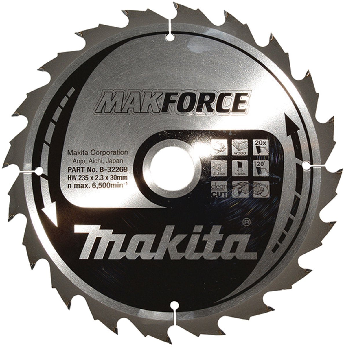 Makita Kreissägeblatt für Holz | makforce | ø 235 mm Achsloch 30 mm 20 Zähne – B-32269