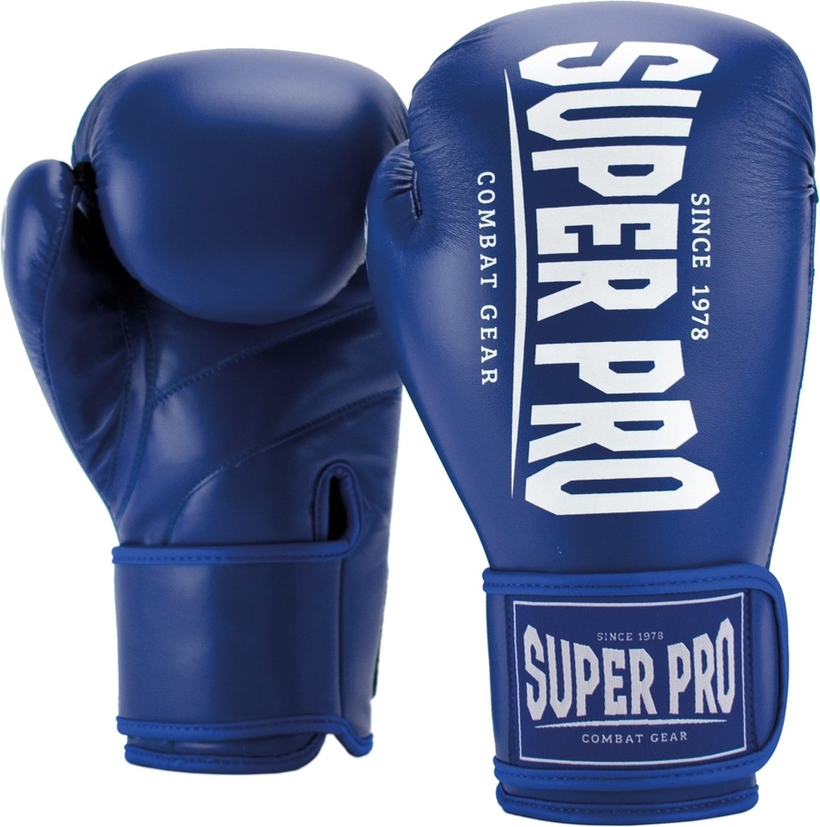 Super pro combat gear champ (kick)bokshandschoenen blauw wit 10oz