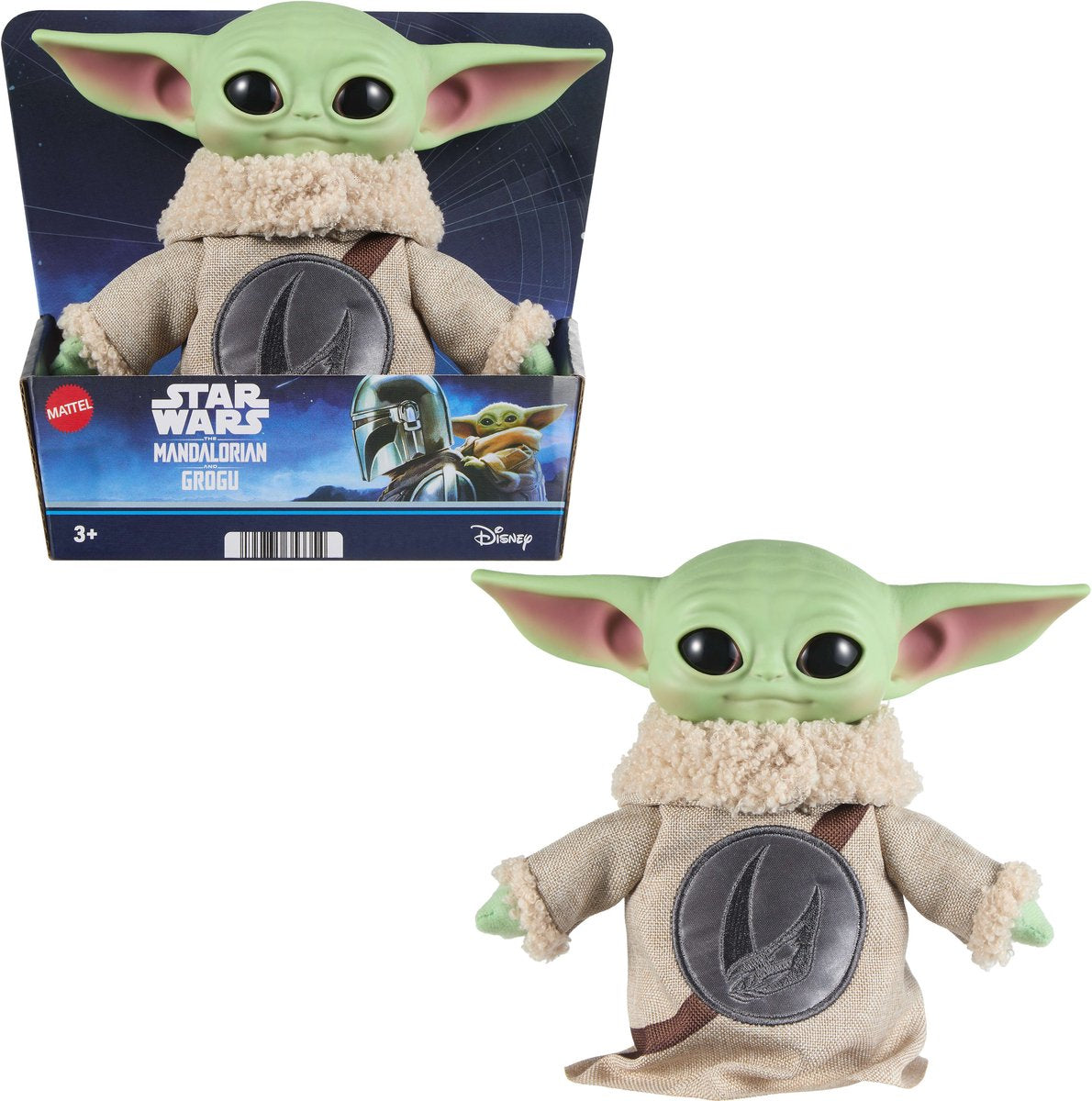 Mattel star wars the mandalorian grogu film grogu rondel ontwerp vinyl hoofd zacht pluchen lijfje - knuffel van 15 cm