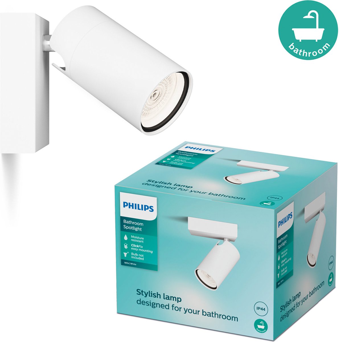 Philips led philips idris spot - plafondspot - spatwaterdicht ip44 - wit - 5w - badkamerlamp - eén lichtpunt - alleen geschikt voor led spots