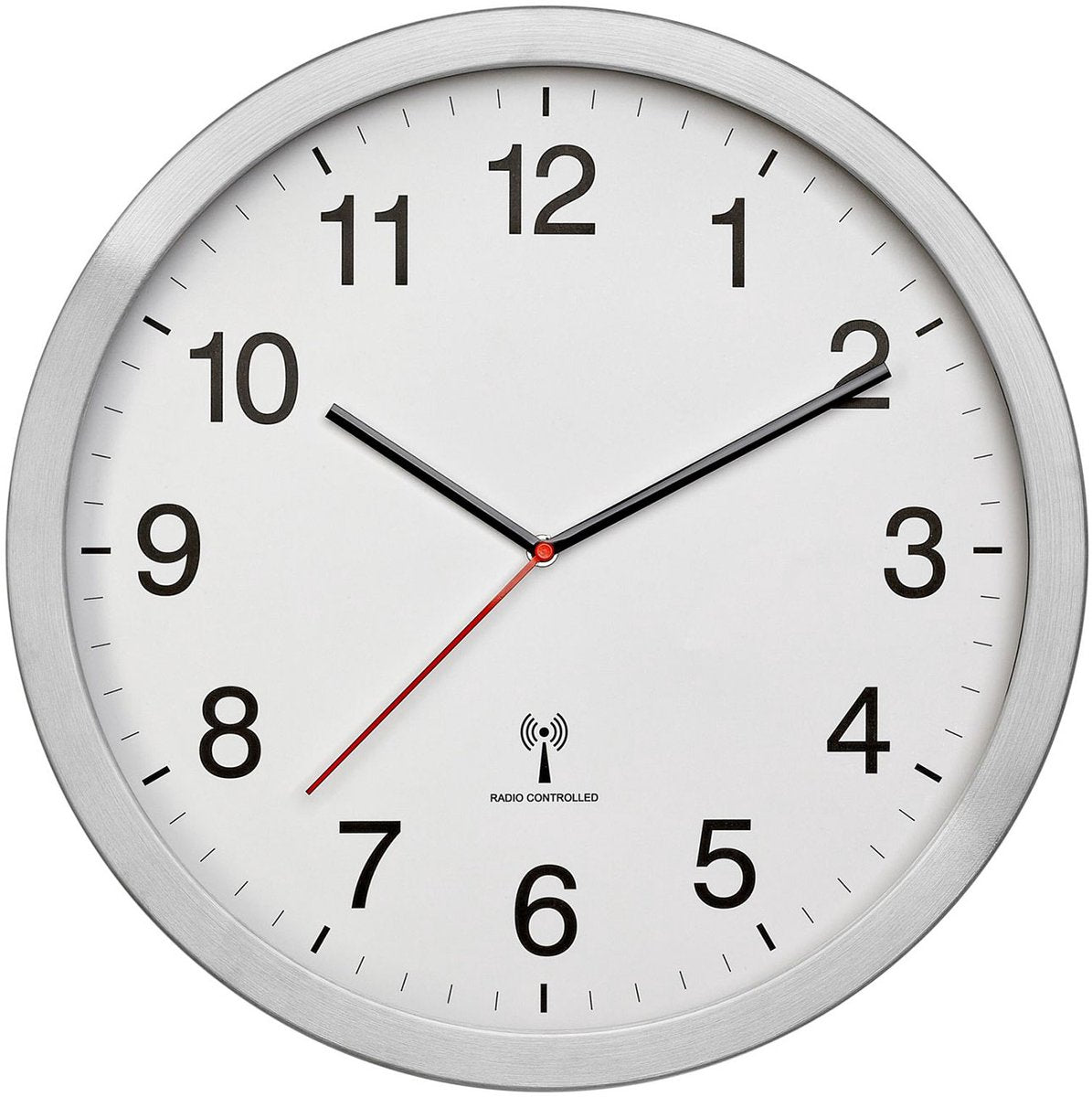 TFA Dostmann Zeitsignalgesteuerte Wanduhr XL, mit Metallrahmen und weißem Zifferblatt