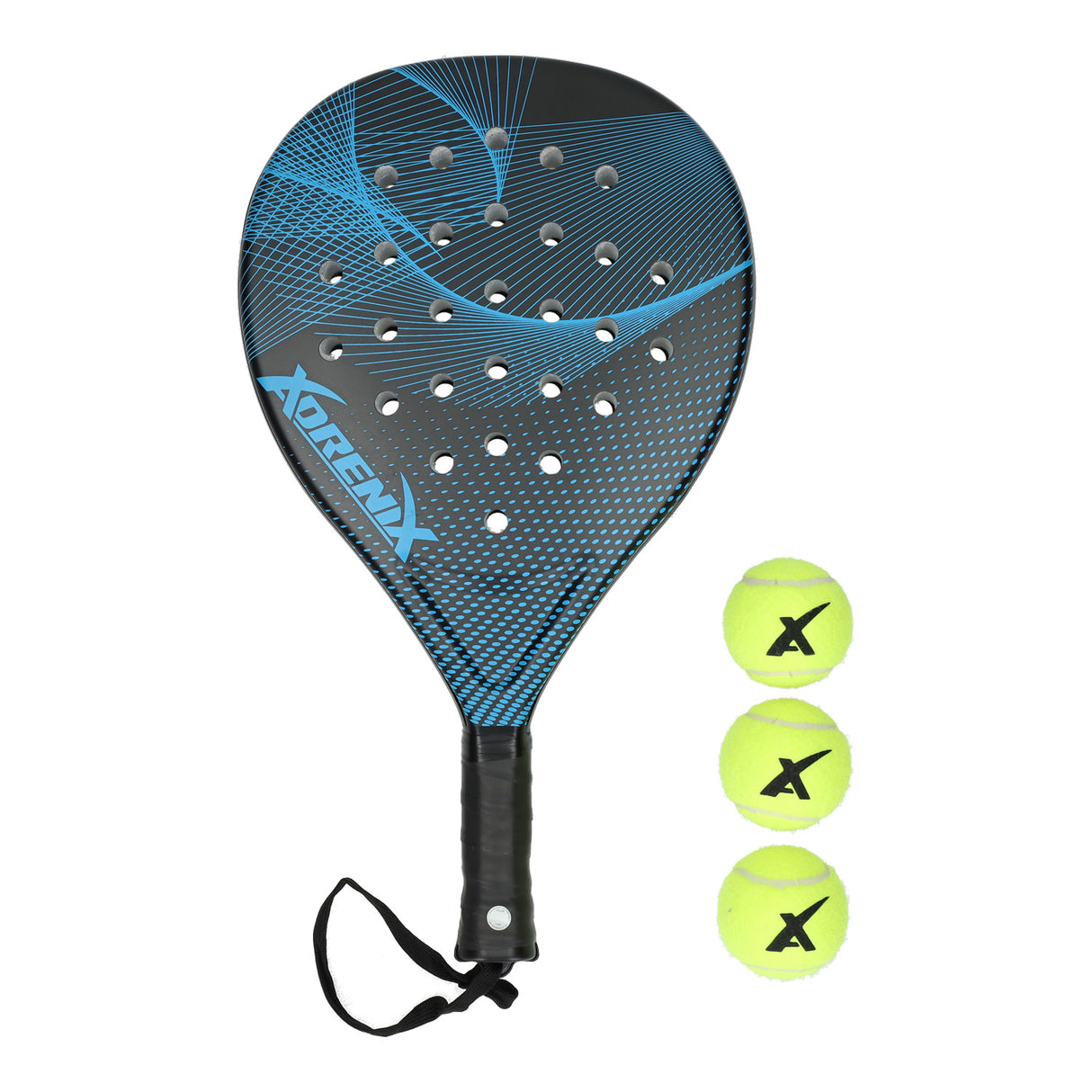 Adrenix Padel-Set Schläger mit 3 Bällen – blau
