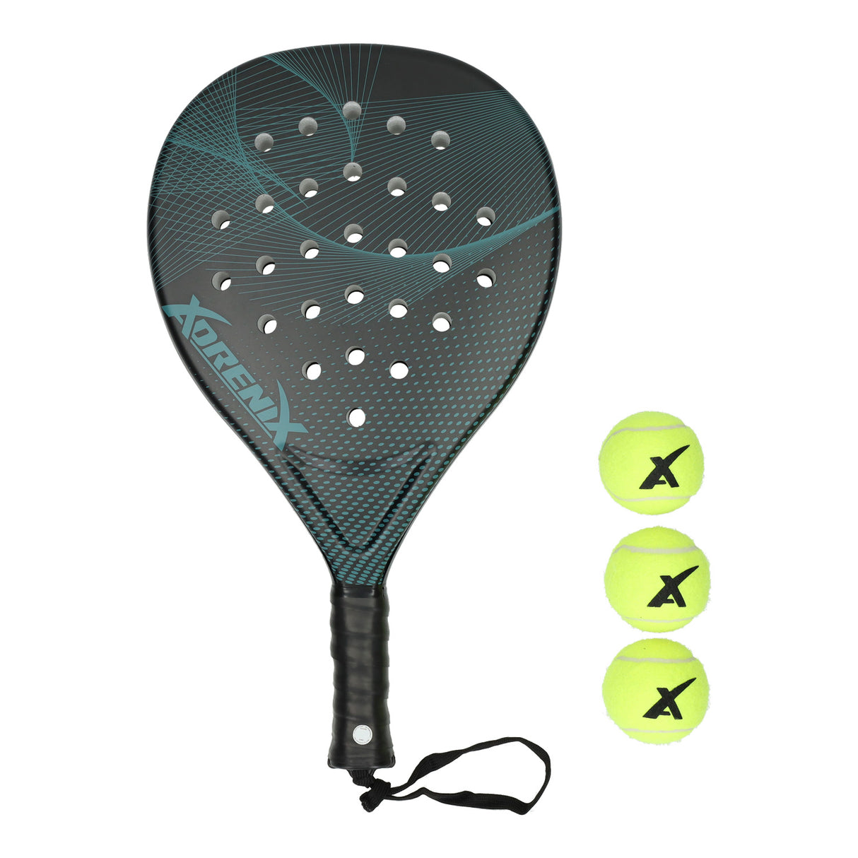 Adrenix Padel-Set Schläger mit 3 Bällen – grün