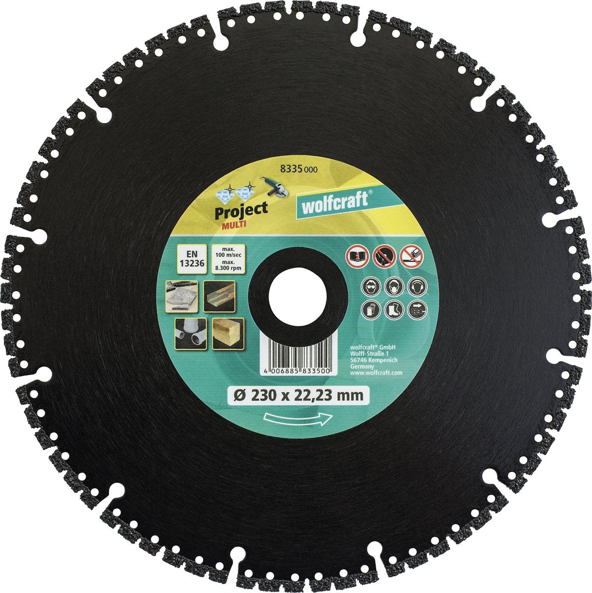 Wolfcraft - Pro Diamant-Trennscheibe ø 230 mm - Diamant-Trennscheibe für Winkelschleifer - Trennscheibe - 8335000