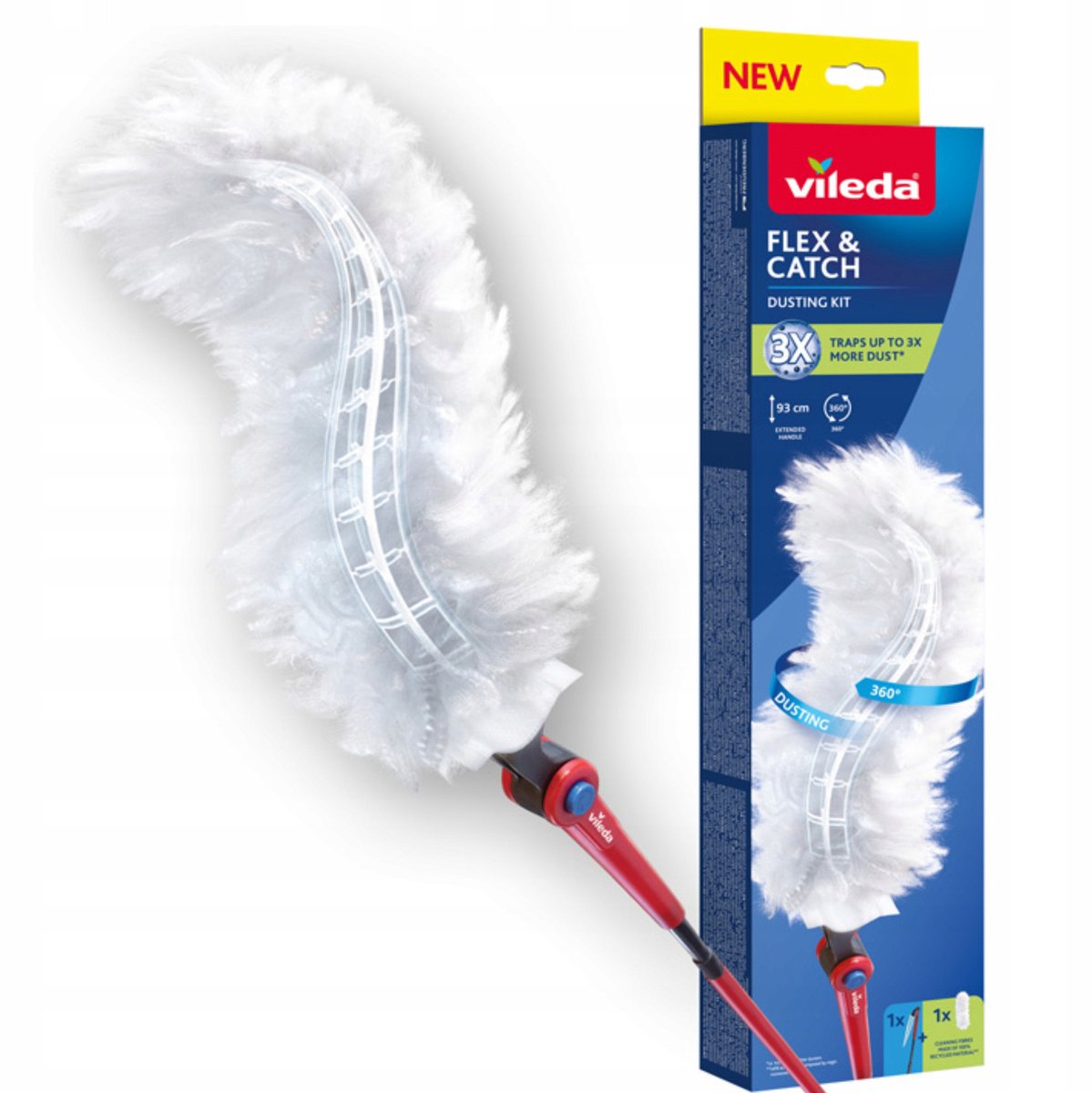Vileda Flex Catch Staubbesen – langer Stiel – 1 Ersatzfüllung im Lieferumfang enthalten – rutschfest – flexibler Kopf, 179434