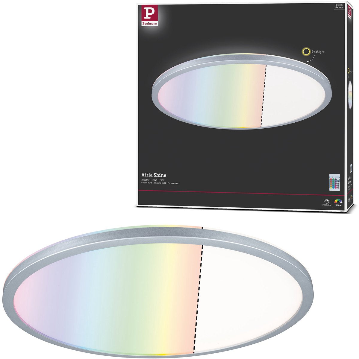 Paulmann LED Panel Atria Shine Hintergrundbeleuchtung rund 420 mm 20W 2200lm RGBW Chrom matt dimmbar