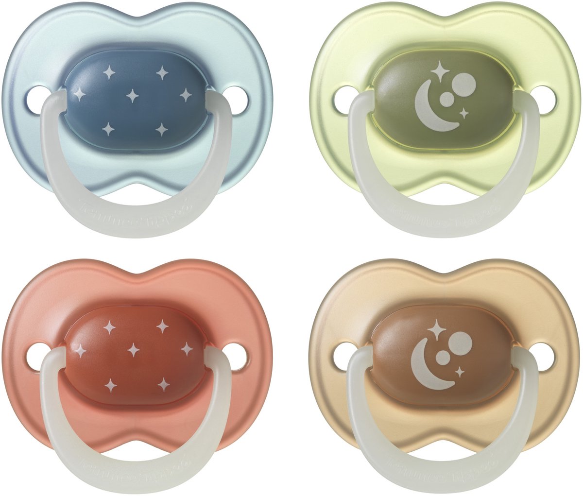 Tommee tippee nightglow gloeit in het donker fopspeen - 6-18 maanden - 4 stuks - orthodontische speen -100% bpa-vrij - nachtkleuren