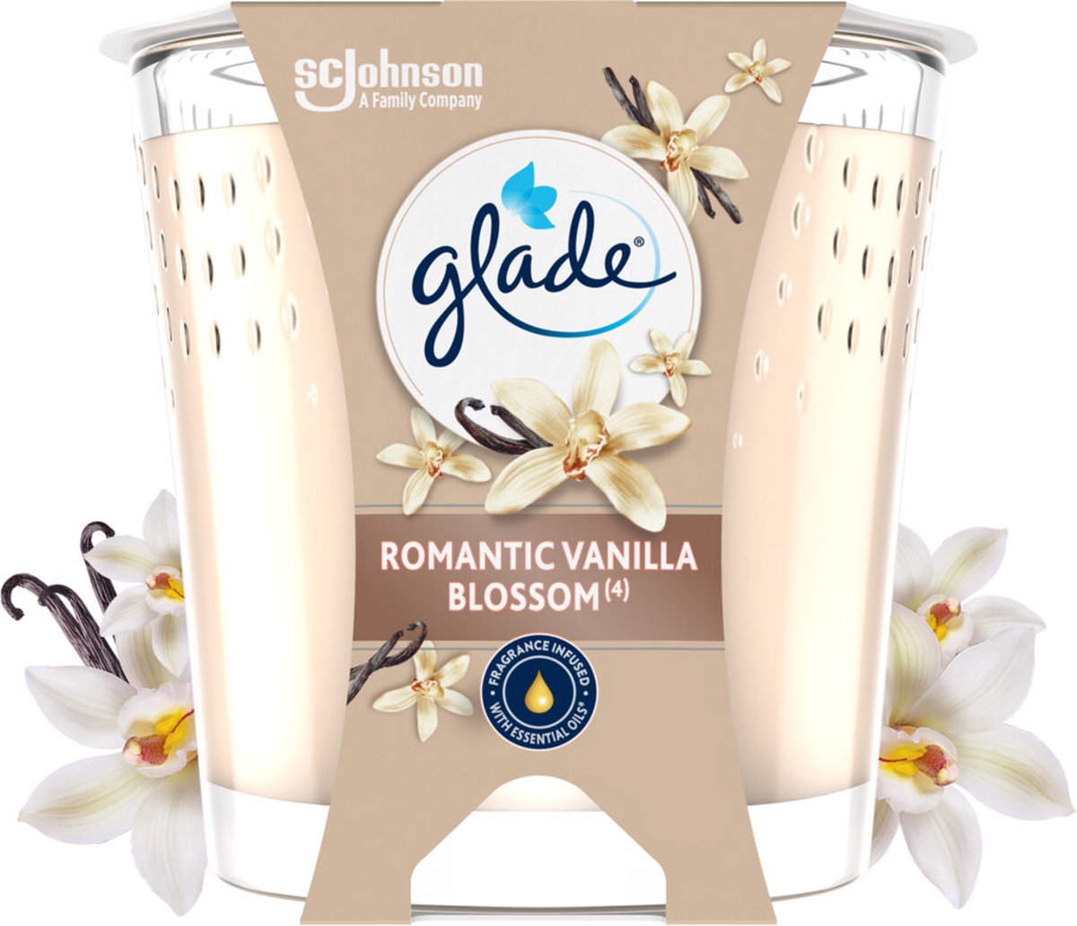 Glade vegane Duftkerze romantische Vanilleblüte 100 % Rapswachs – 112 gr
