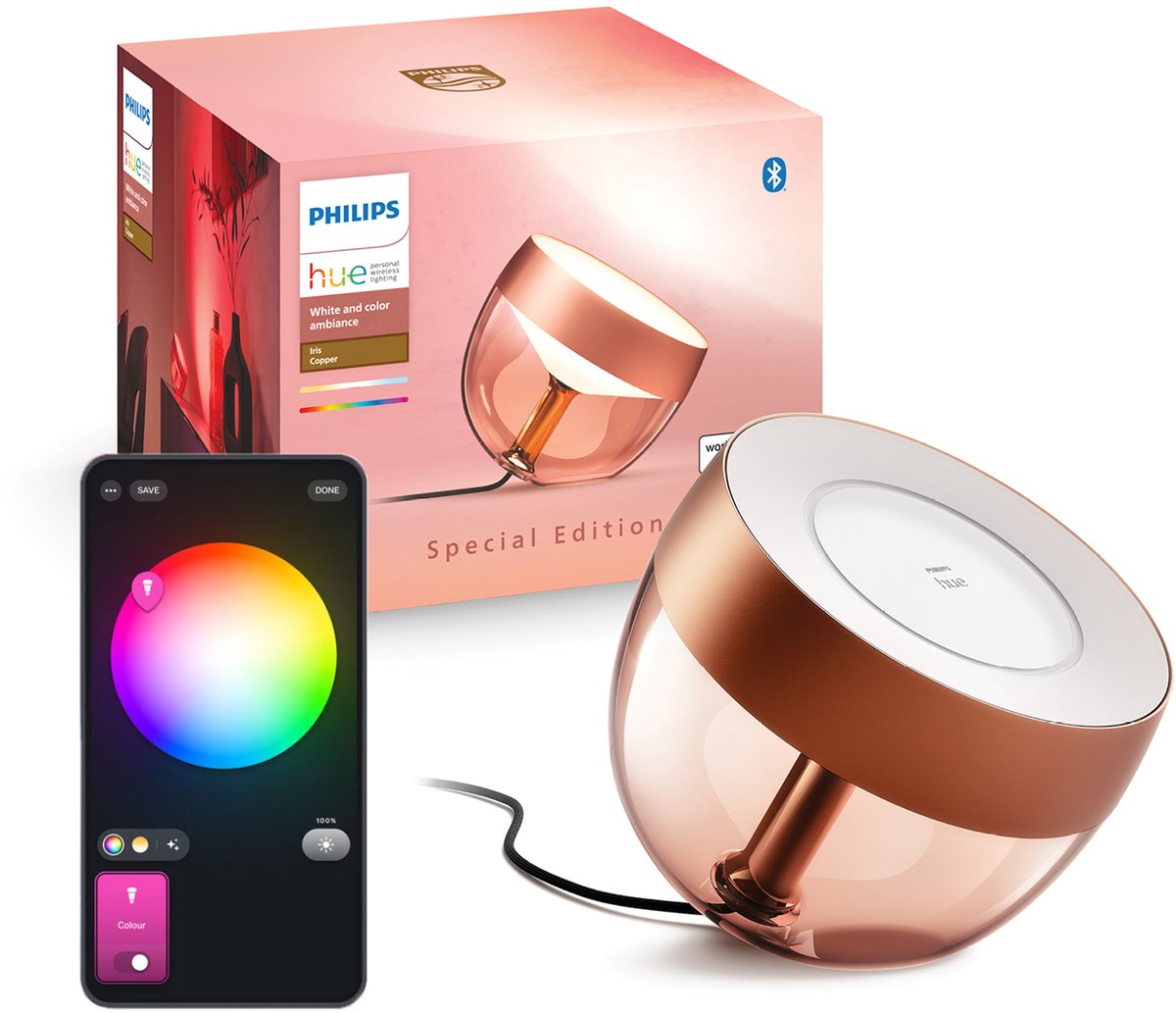 Philips hue iris tafellamp - wit en gekleurd licht - koper