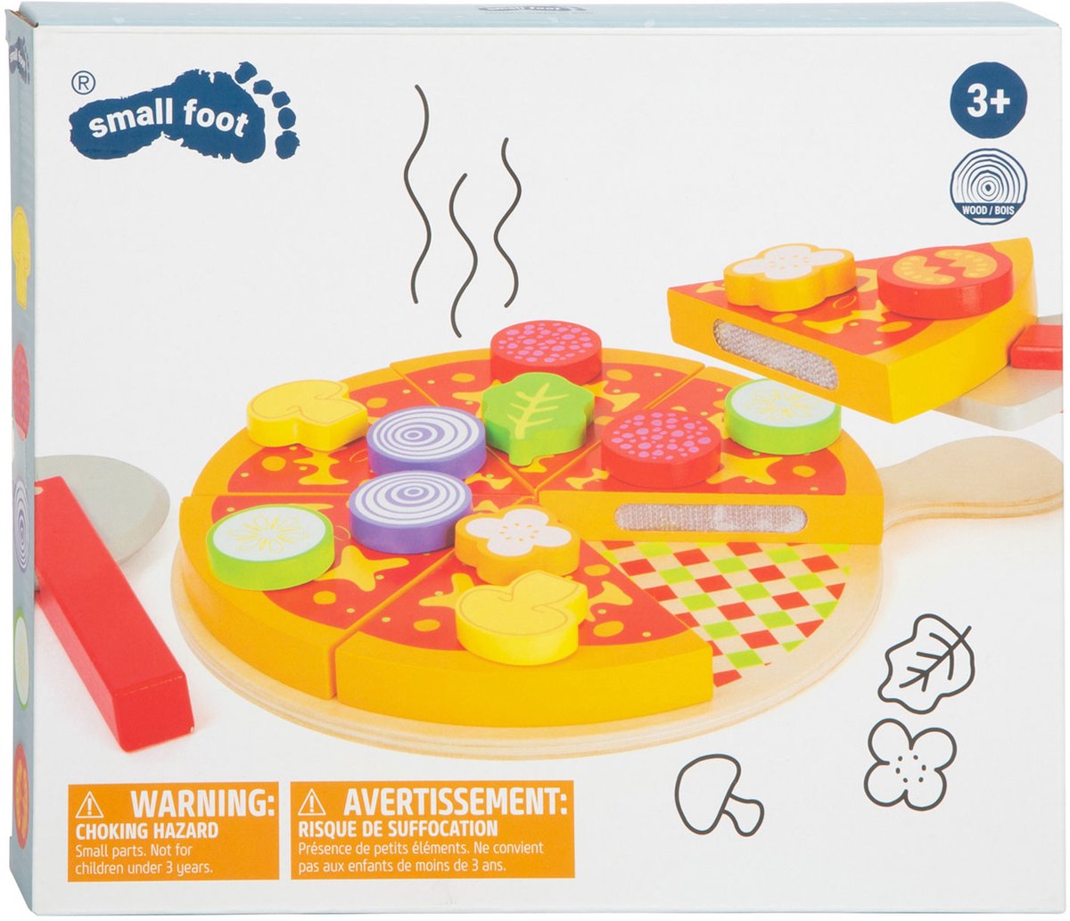 Small Foot - Schneide- und Spielpizza-Set aus Holz, 21-teilig.