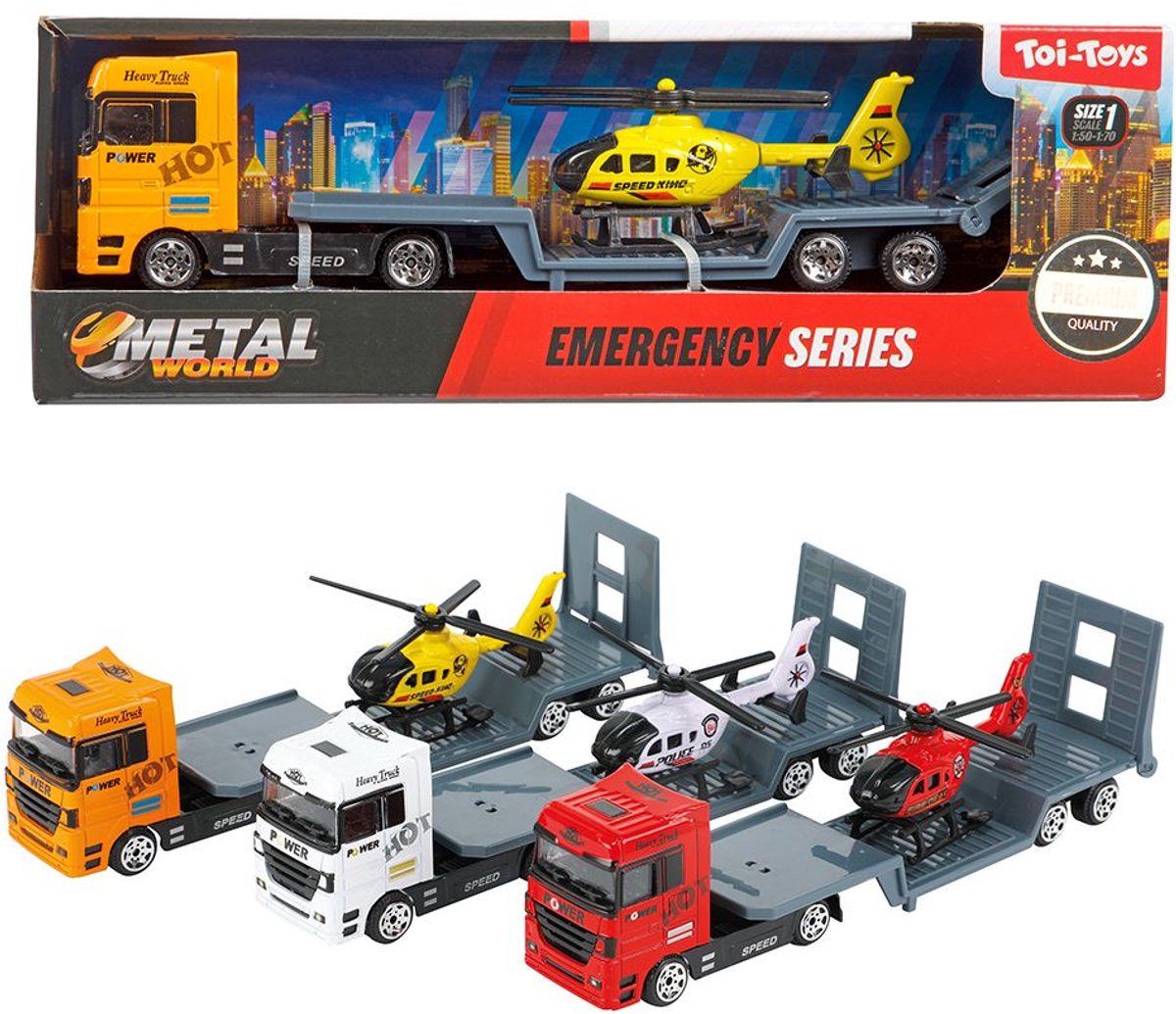 Toi-Toys Metall-Lkw mit Anhänger und Hubschrauber