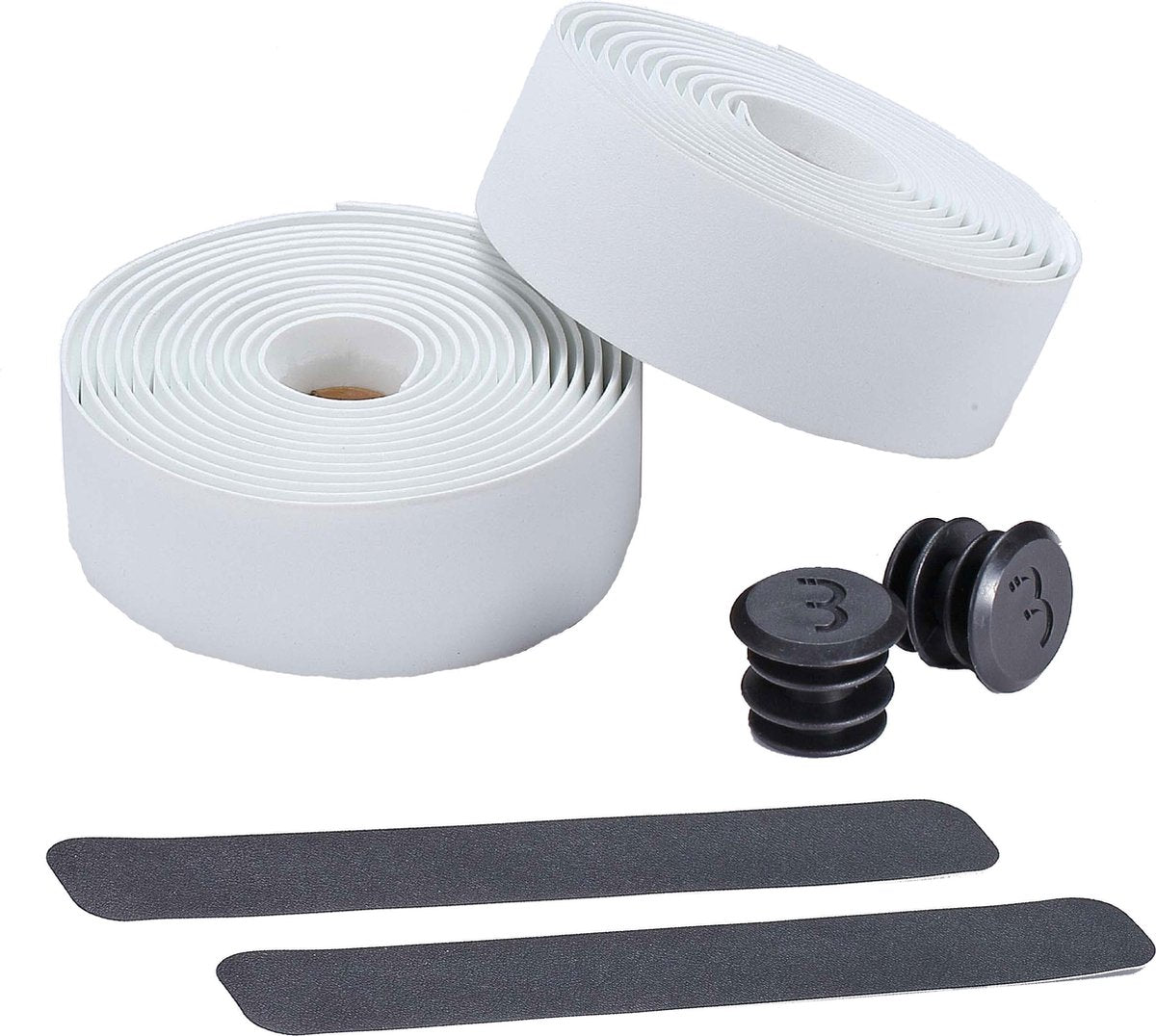 Bbb cycling stuurlint racefiets - zelfklevend stuurtape met stretch materiaal - antislip - lengte: 200cm - dikte: 2mm - inclusief stuurdoppen - wit - raceribbon bht-01