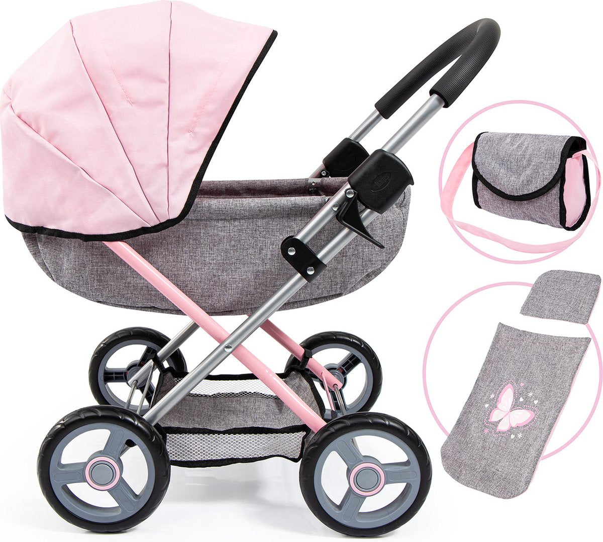Bayer Design - Kuscheliger Puppenwagen - Grau mit Schmetterlingen