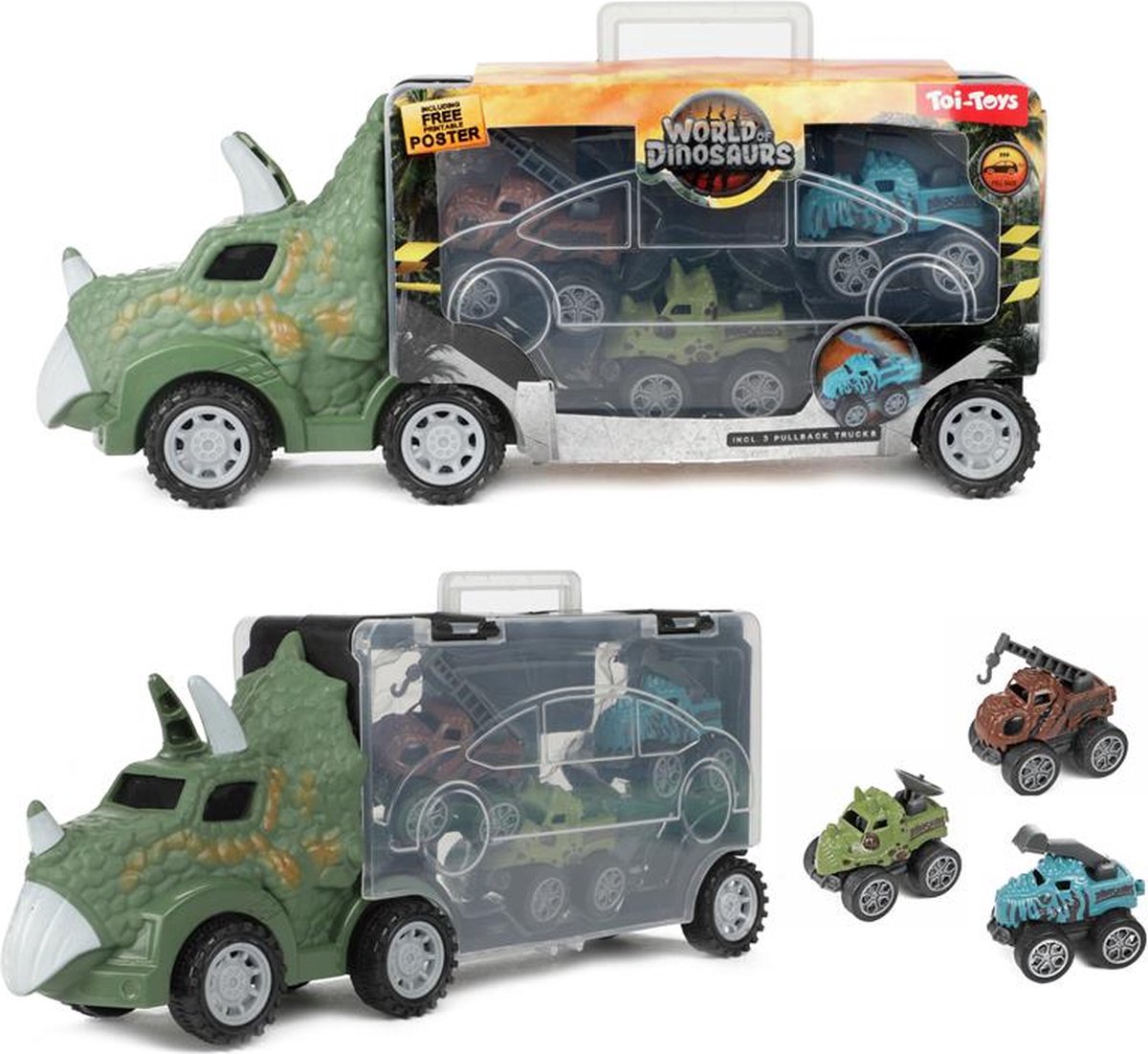 World of Dinosaurs Dino-Truck mit 3 Rückzugsautos