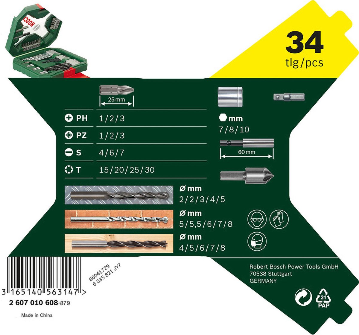 Bosch x-line Bohrer-Set – 34-teilig – für Holz, Metall und Stein