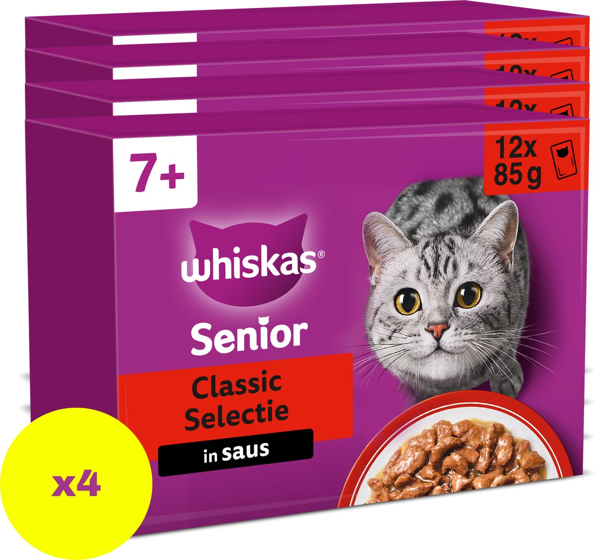 Whiskas Katzenfutter – Senior 7+ – klassische Auswahl in Soße – 48 x 85 g