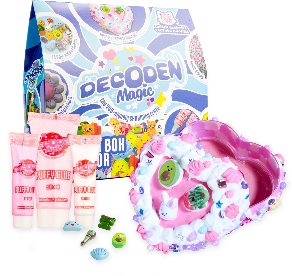 Gear2play Decoden Magic – Klassiker: Schmuckkästchen-Ersteller – Herz-Schmuckkästchen-Bastelset – Puffkleber, Perlenaufkleber