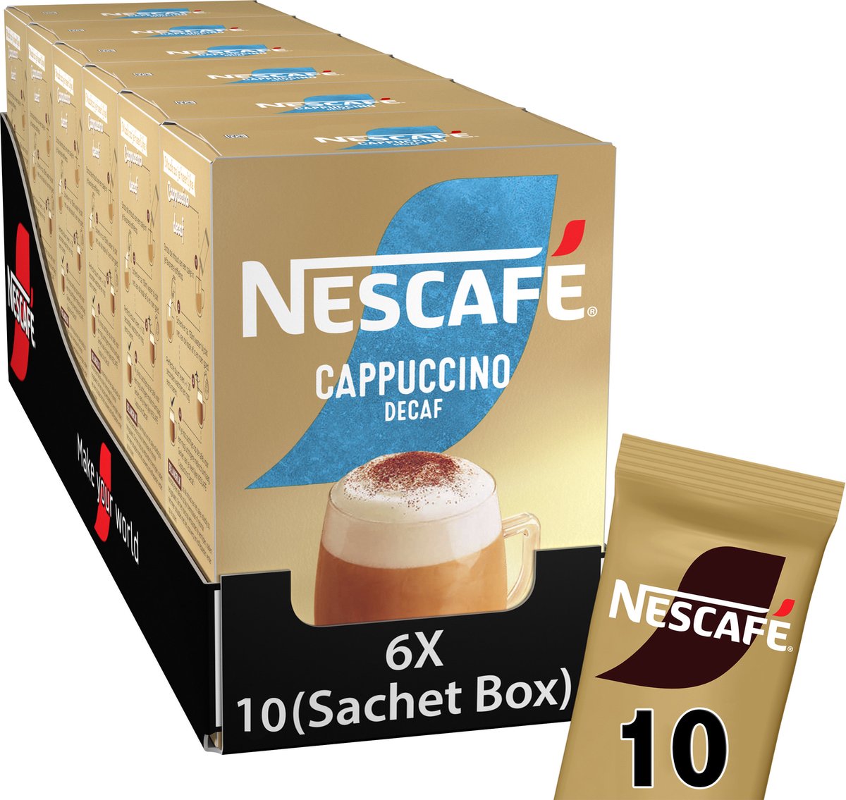Nescafé Cappuccino Decafé Instantkaffee – 6 Kartons x 10 Beutel