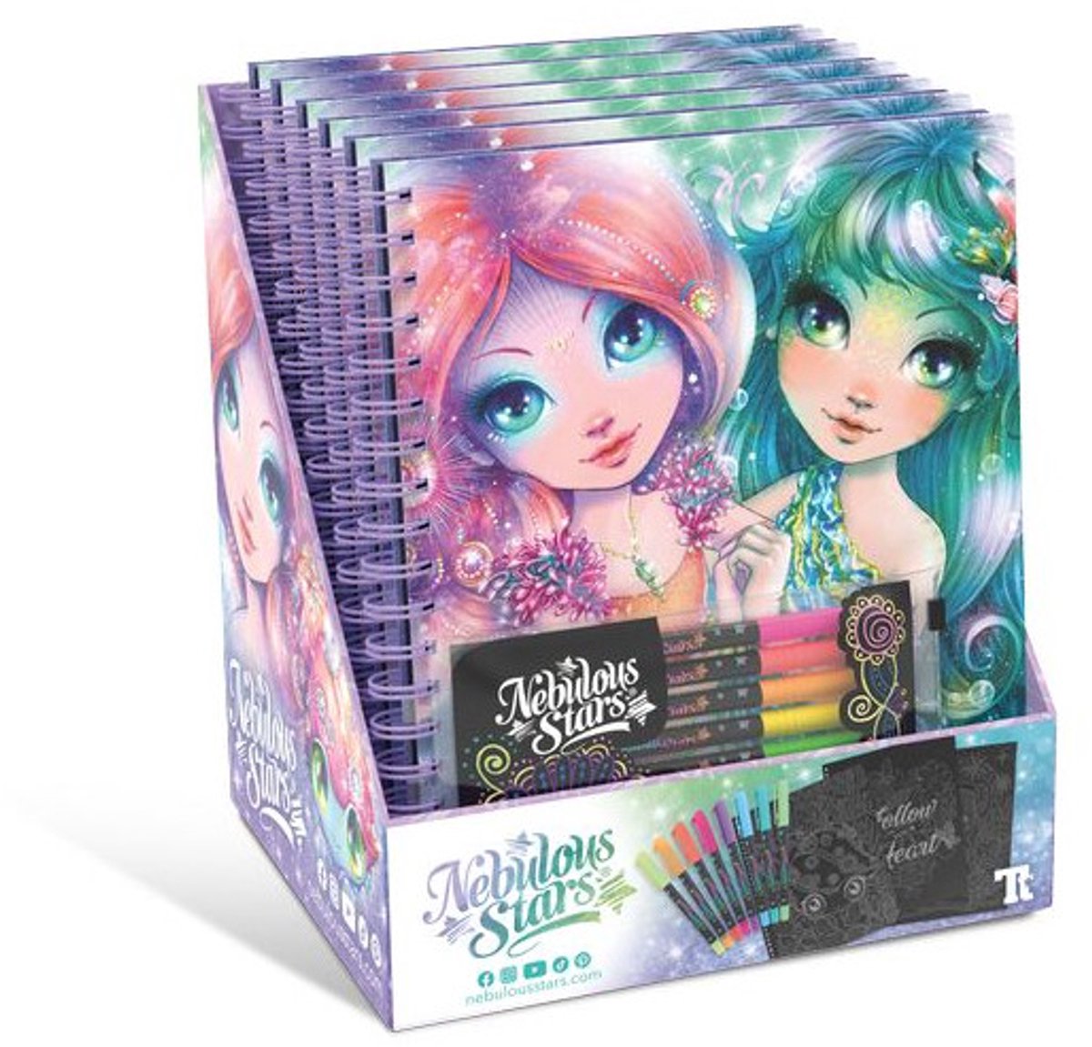 Nebulöse Sterne – Malbuch – Farbe auf schwarzem Papier – Metallic-Gelstifte – Farben