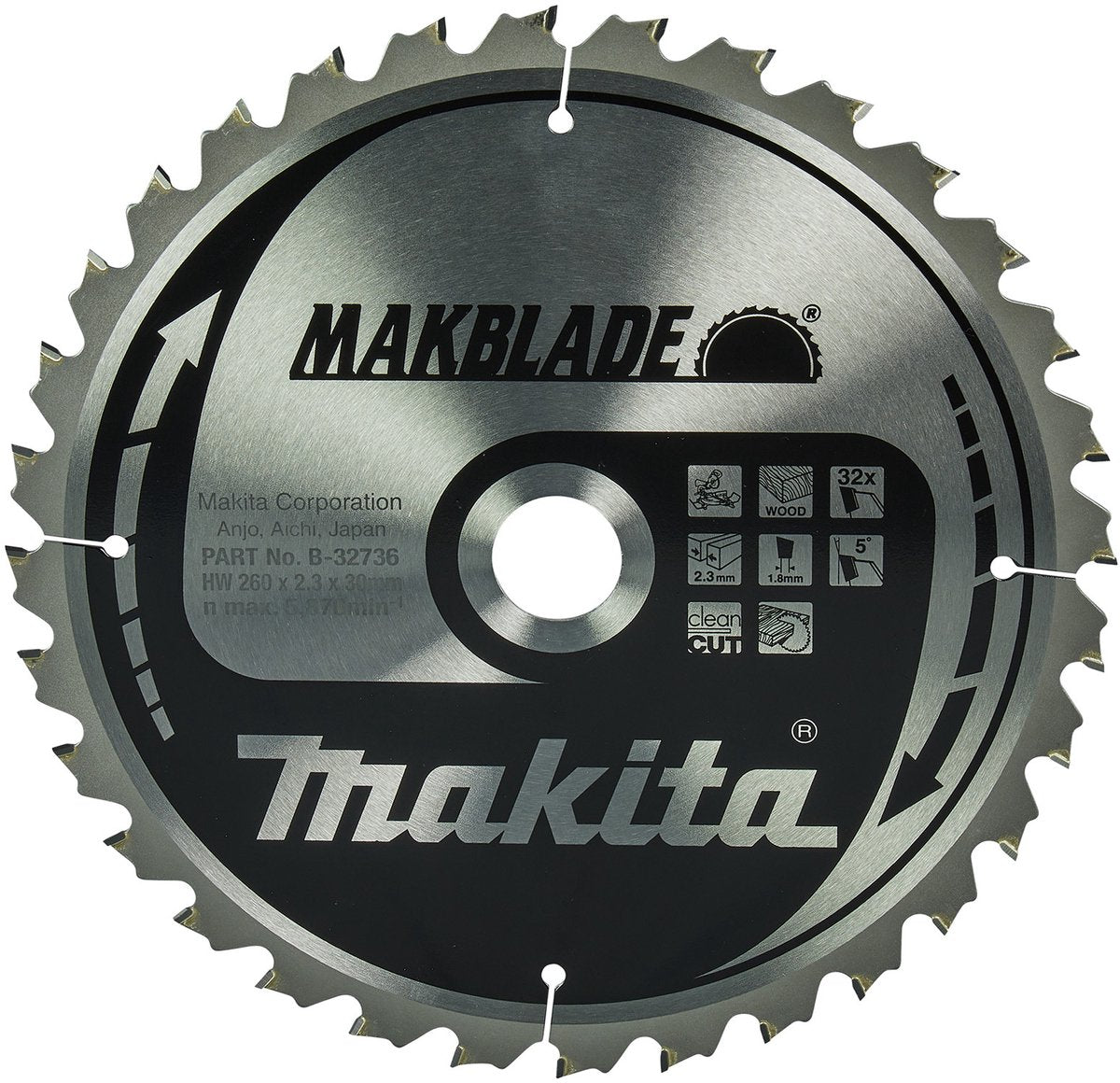 Makita Zubehör Kreissägeblatt Holz 260x30x2,3 32t 5g - B-08931