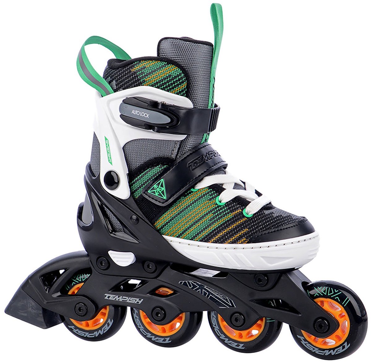 Tempish Systent Inlineskates – Inline-Skates – verstellbar – Schwarz Grün Orange – Größe 29–32
