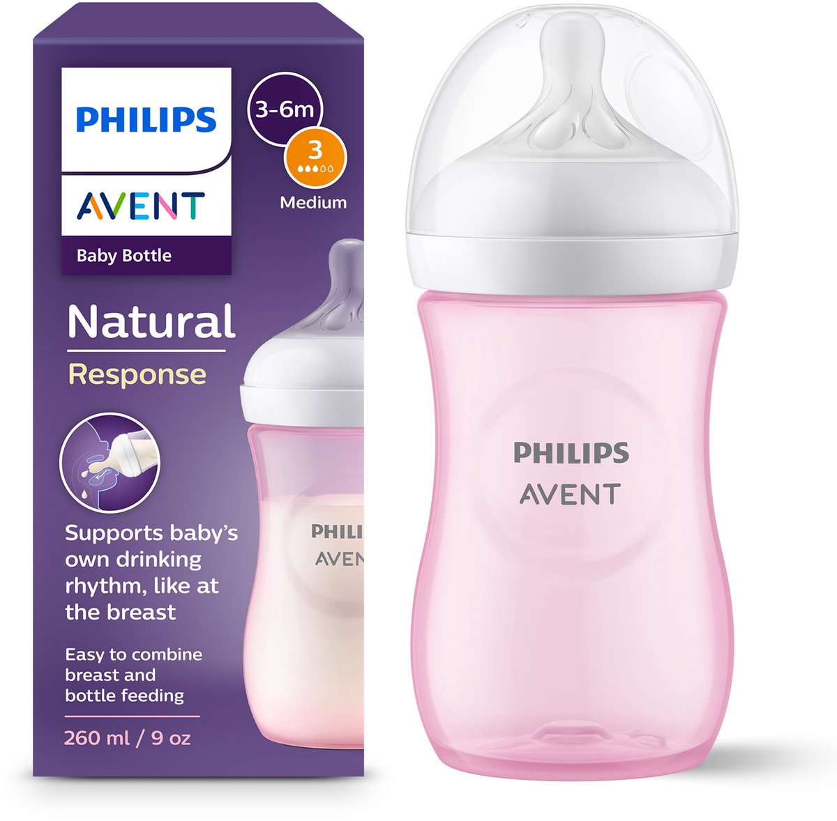 Philips Avent Natural Response Babyflasche 260 ml – Flow 3 – Pink – 1 Flasche – SCY903 11