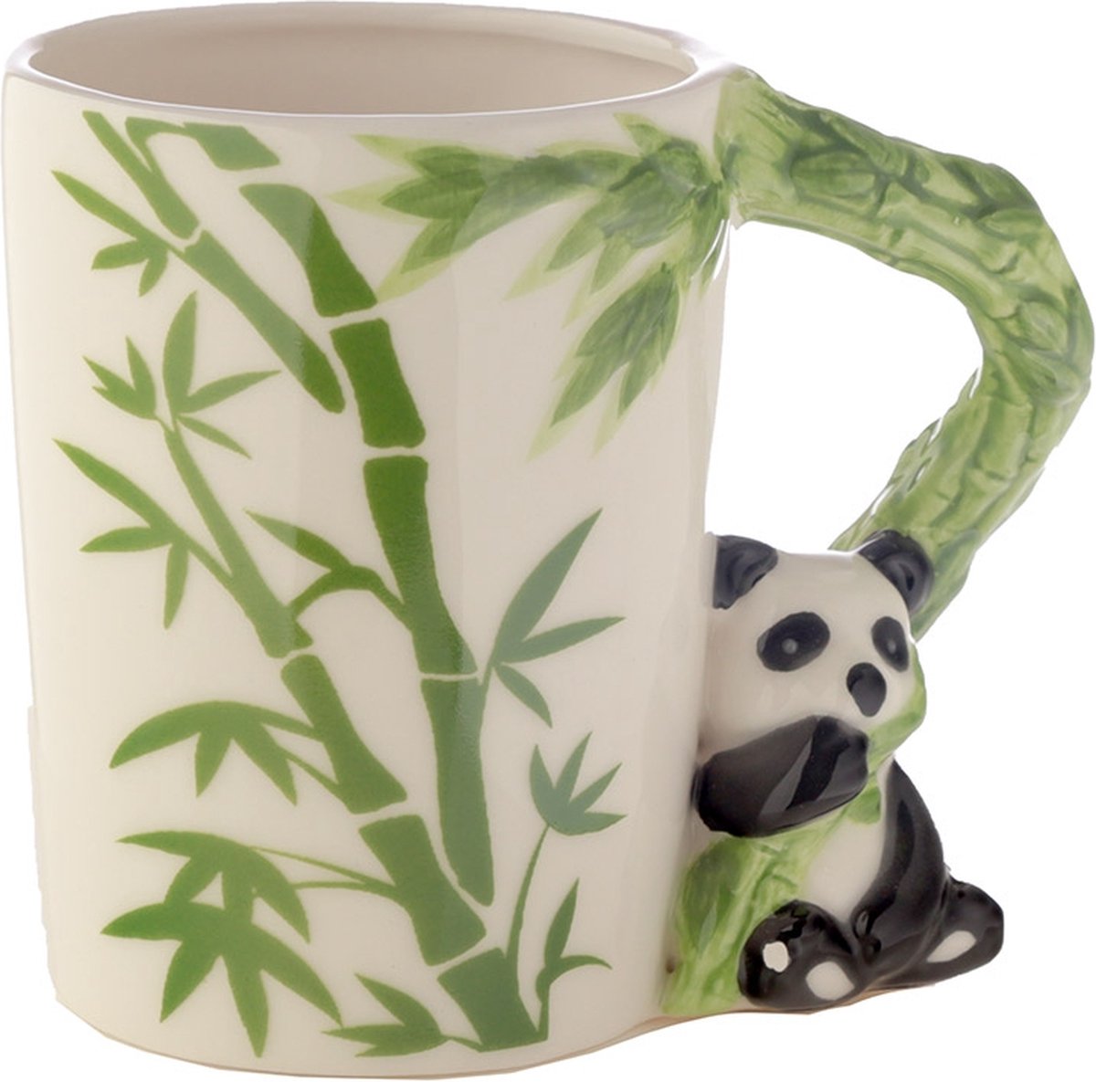 Panda-Keramikbecher mit Bambusgriff