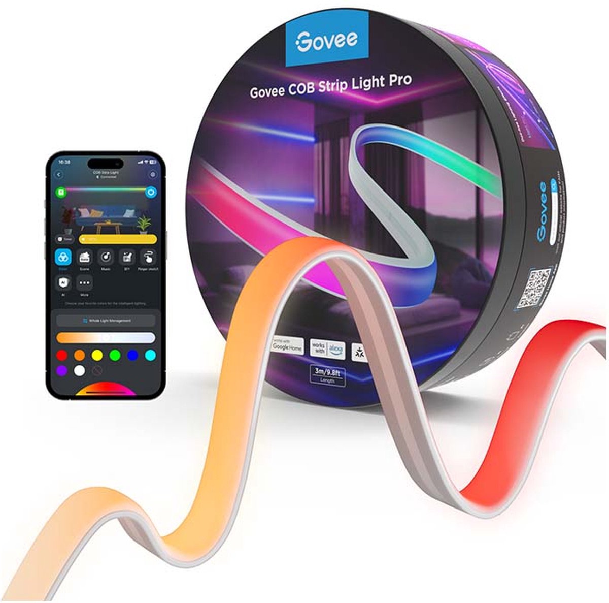 Govee Smart Cob LED-Streifen, 3 m, RGB+W, 1260 LEDs, kann gekürzt werden