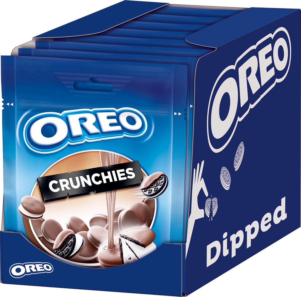 Oreo-Crunchies-Kekse, Schokoladenkakao mit Vanillecremefüllung und Überzug mit Milchschokoladengeschmack – Schachtel 8 x 110 g – Beutel – Kekse zum Teilen und Knabbern