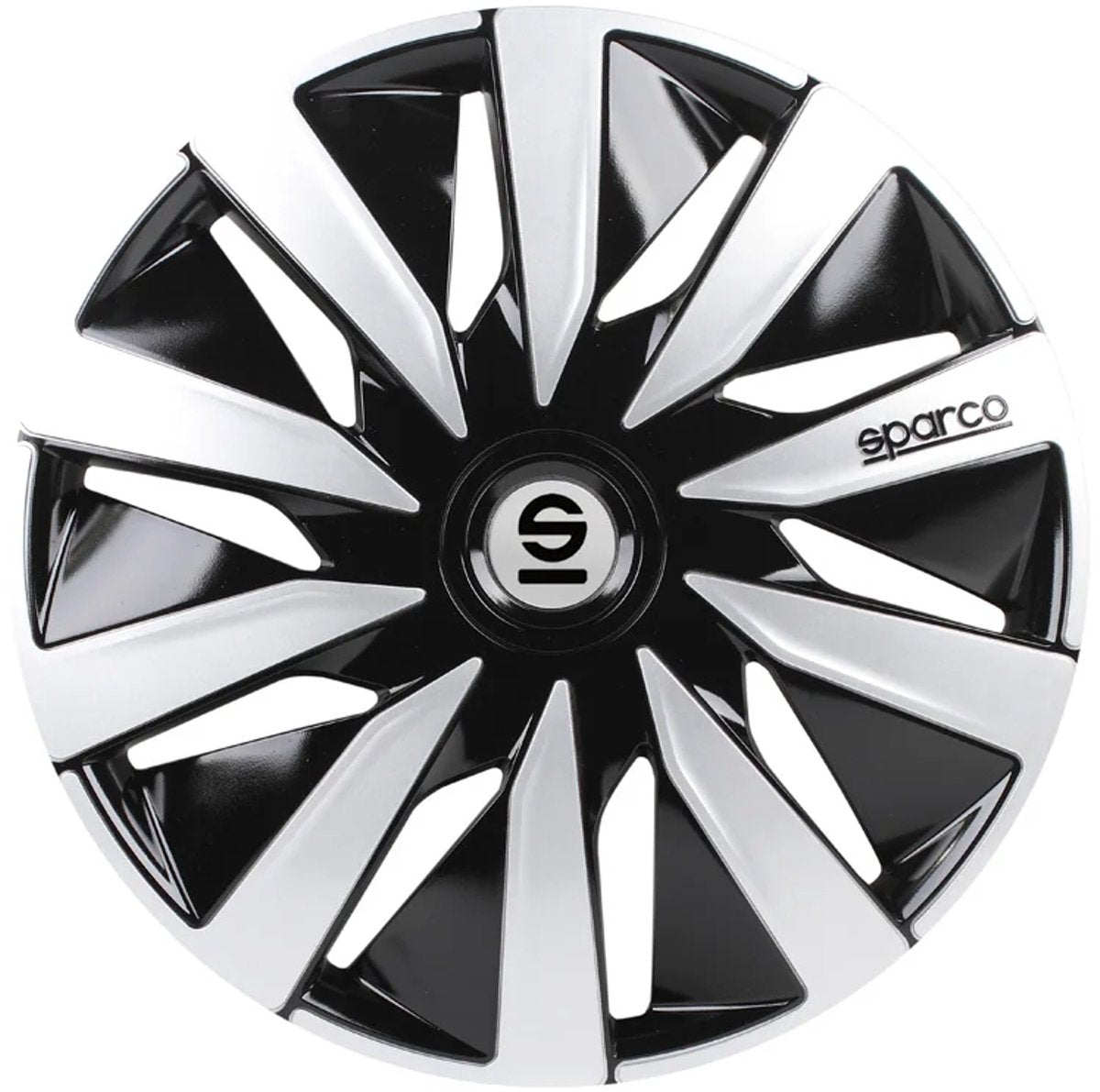 Sparco Hubcaps Lazio 15 Zoll schwarzer Silberset von 4