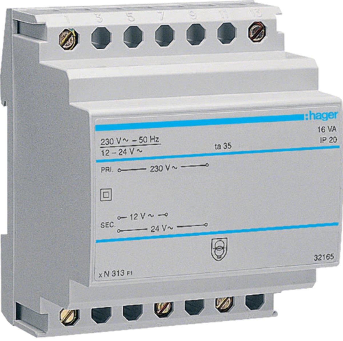 Hager - transfo 220v 12-24v 16va 4 modules - st313