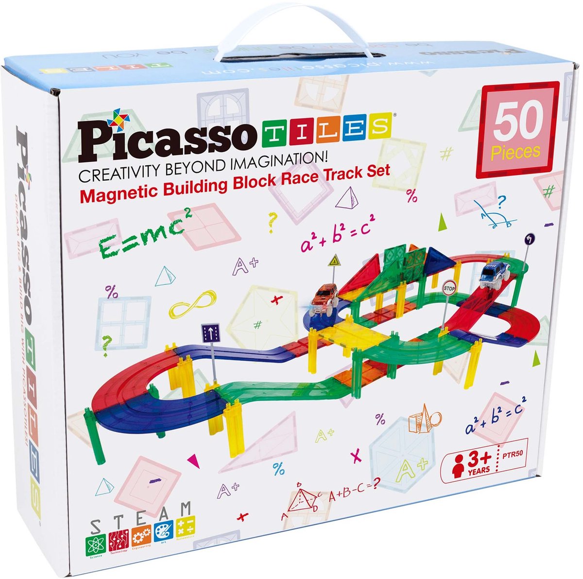 Selecta picassotiles Rennstrecke – magnetische Bauplättchen, 50 Stk.