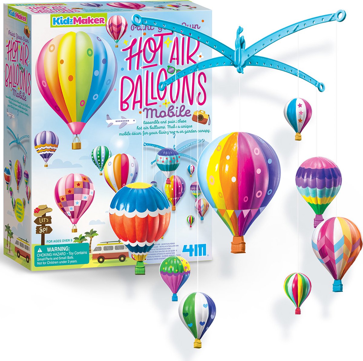 4 m Basteln – Bemalen Sie Ihr eigenes Heißluftballon-Mobile – kreatives Spielzeug – Aufkleber und Farbe – Hobby-Paket – Kindermacher – 5 Jahre