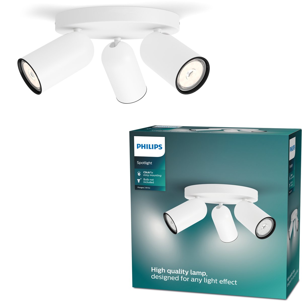 Philips led philips pongee opbouwspot - 3-lichts - wit