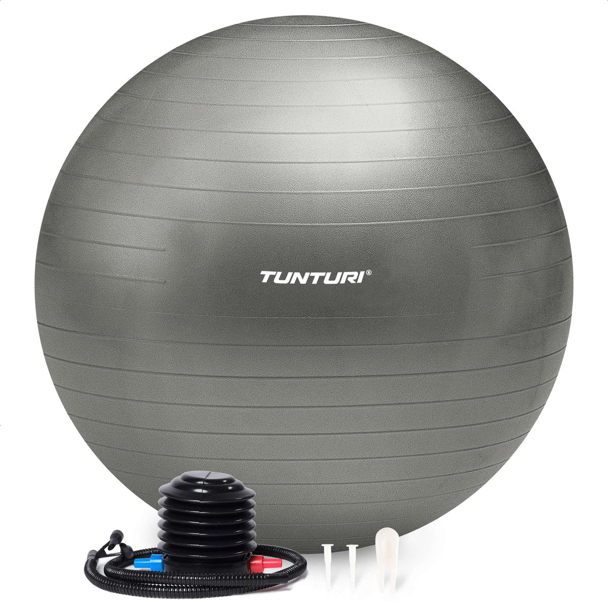Tunturi anti burst fitness bal met pomp - yoga bal 75 cm - pilates bal - zwangerschapsbal – 220 kg gebruikersgewicht - incl trainingsapp – zilver