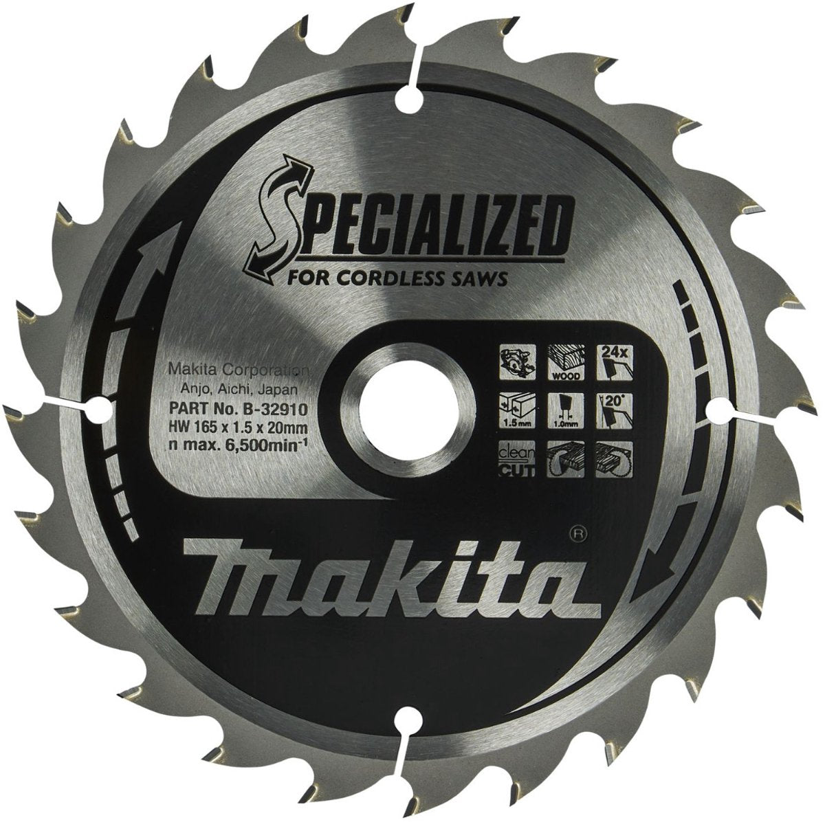 Makita Zubehör Kreissägeblatt Holz 165x20x1,5 24t 20g - B-32910