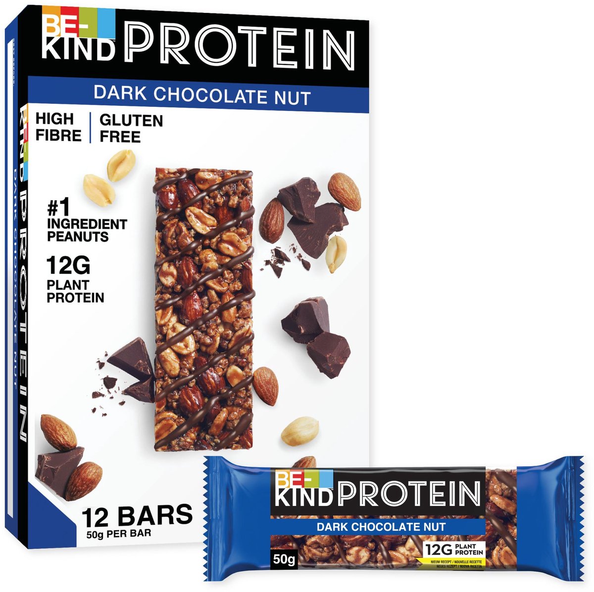 Be-kind proteïne notenreep - pure chocolade - glutenvrij - 12x50g