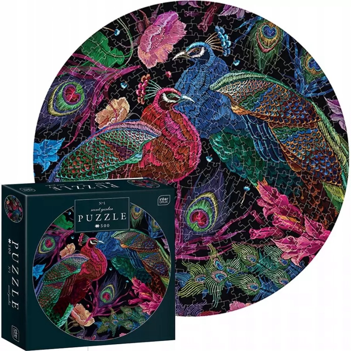 Geronimo games interdruk puzzel 500 stuk - kleuren van de natuur, rond pauw