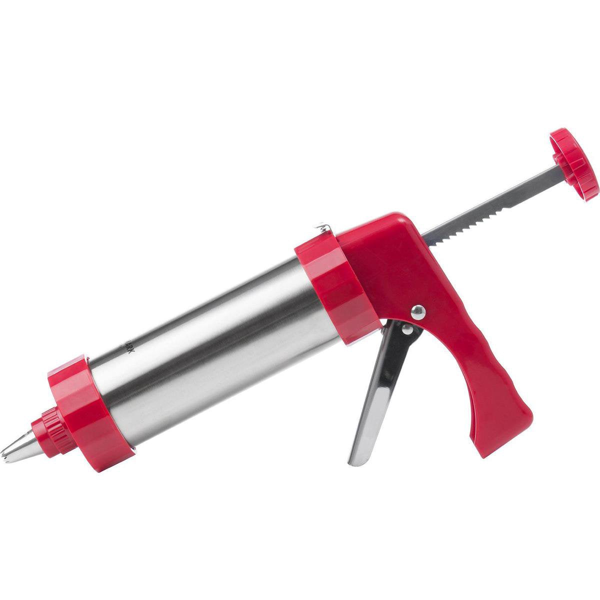 Westmark Plätzchenpresse-Dekorationsspritze, mit 8 Schablonen und 8 Düsen, Fassungsvermögen: 250 ml, Edelstahl-Kunststoff, silberrot, 32332260