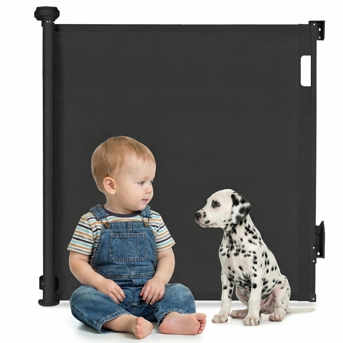 Treppenrollgitter Lionelo Thea bis 140 cm – ohne Schwelle – Doppelverriegelung – UV-beständig – Anzeige für Verriegelung – 3 Befestigungsclips – Schutzgitter für Kinder und Haustiere – für drinnen und draußen – EN 1930:2011