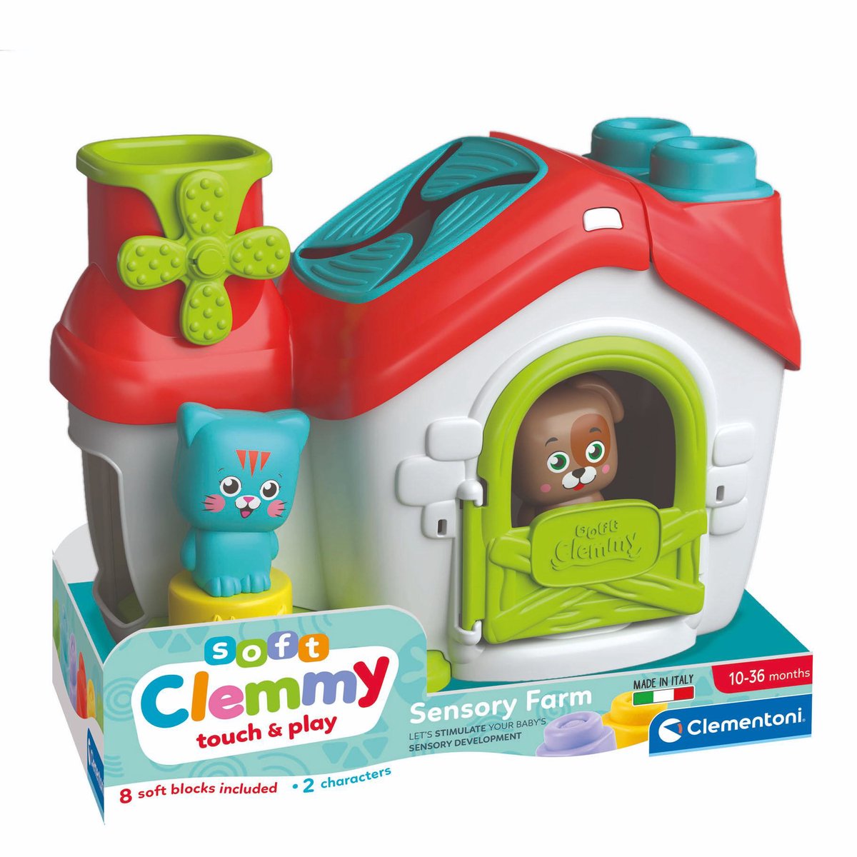 Clementoni Baby – Clemmy Sinnesfarm mit weichen Blöcken, 11 Stück.