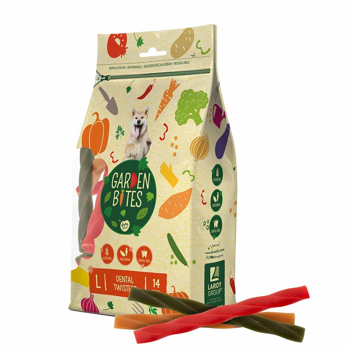 Garden Bites duvoplus – Dental Twisters Hundesnacks – Hundeleckerlis – vegetarisch, glutenfrei – groß, 14 Stück