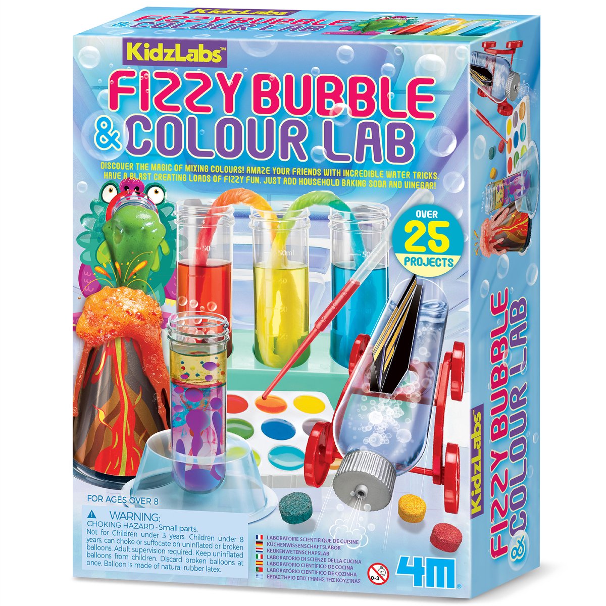 4 m Wissenschaft und Spiele – funkelnde Blasen – und Farblabor – Duo-Pack – 25 Projekte – Kidzlabs – 5+