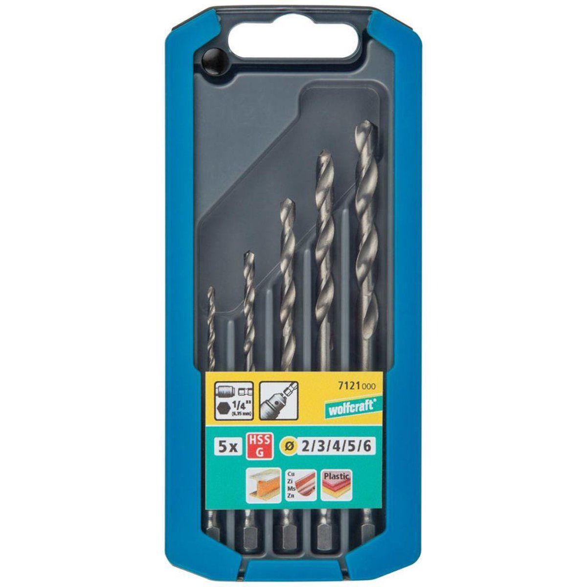 Wolfcraft – Metallbohrer-Set – HSS – Sechskantschaft – ø 2–6 mm – 5-teilig – für Metall – 7121000