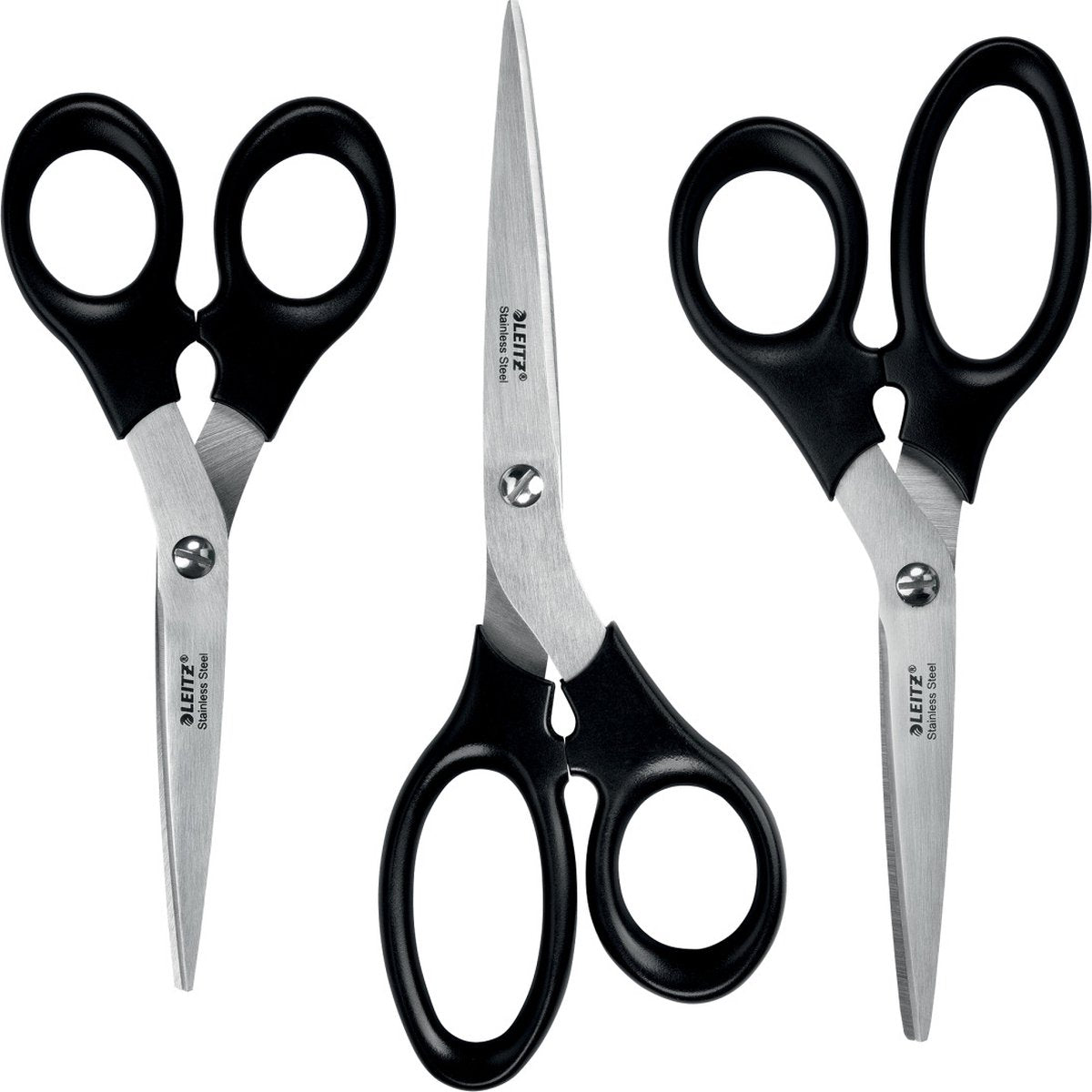 Leitz Scherenset aus Edelstahl - 165 185 200 mm - mit ergonomischem Griff - Schwarz