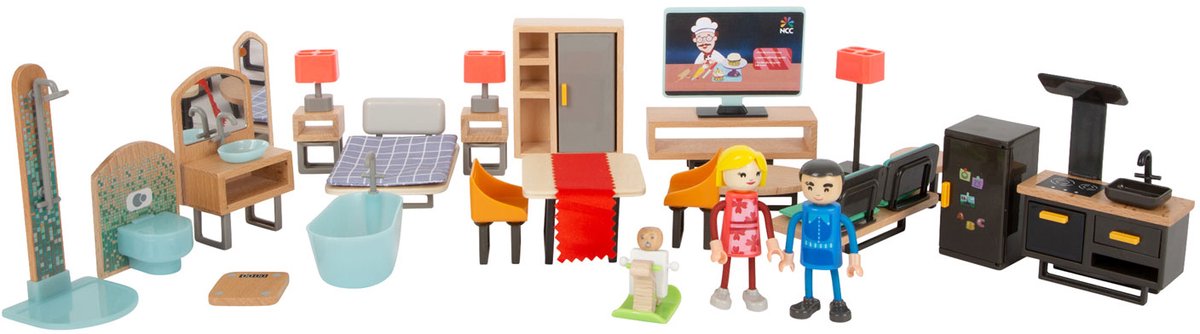 Small Foot - Puppenhausmöbel aus Holz, modernes Komplettset, 31-teilig.