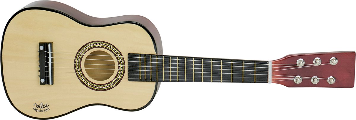 Vilac Holzgitarren-Musikspielzeug Natur mit Ersatzsaiten.