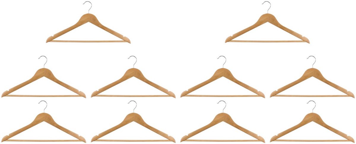Alpina kledinghangers hout – 10 stuks – houten kleerhangers – kledinghanger set - houtkleurig