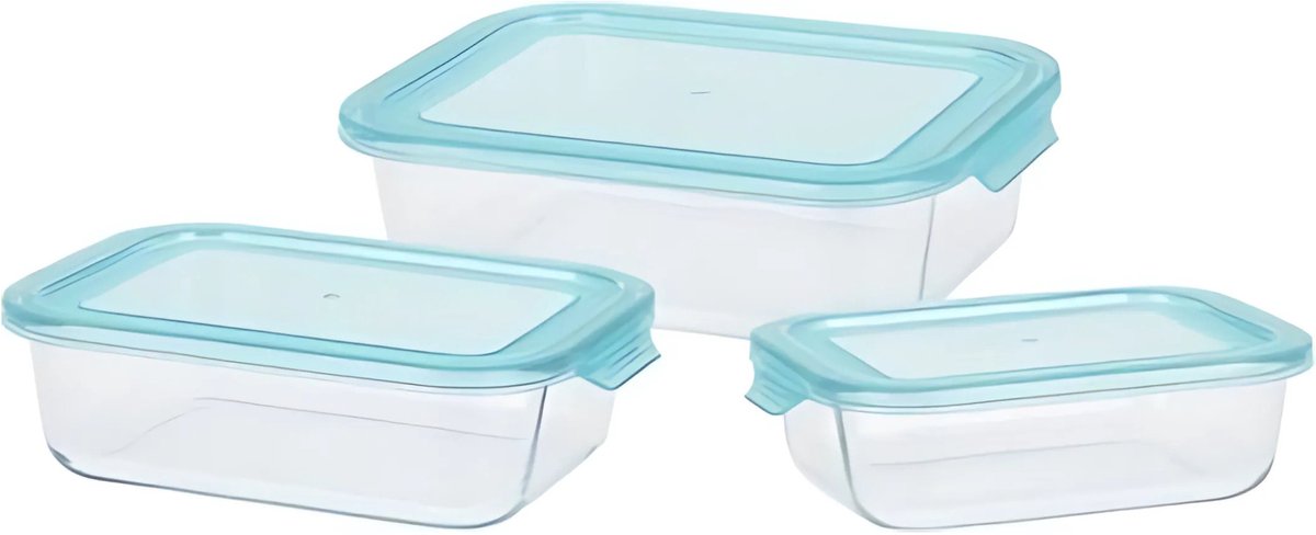 Storage solutions excellent houseware vershoudbakjes met deksel - glas - set 3x stuks - 630 1040 1500 ml - luchtdicht - met clips