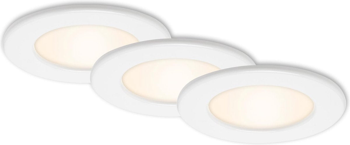 Briloner dünn - Einbaustrahler 3er Set - 3 x LED 6w 450lm - IP44 (Badezimmer) - Lichtfarbe: Warmweiß - Einbautiefe: 30mm - Einbaumaße: 100mm - Produkt: ø115mm - Weiß